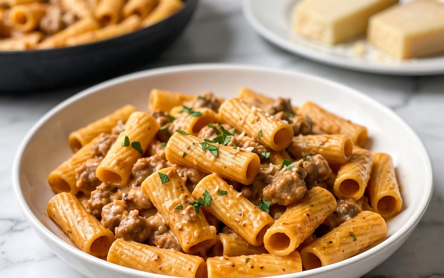 Rigatoni crémeux à la saucisse en une poêle (30 min)